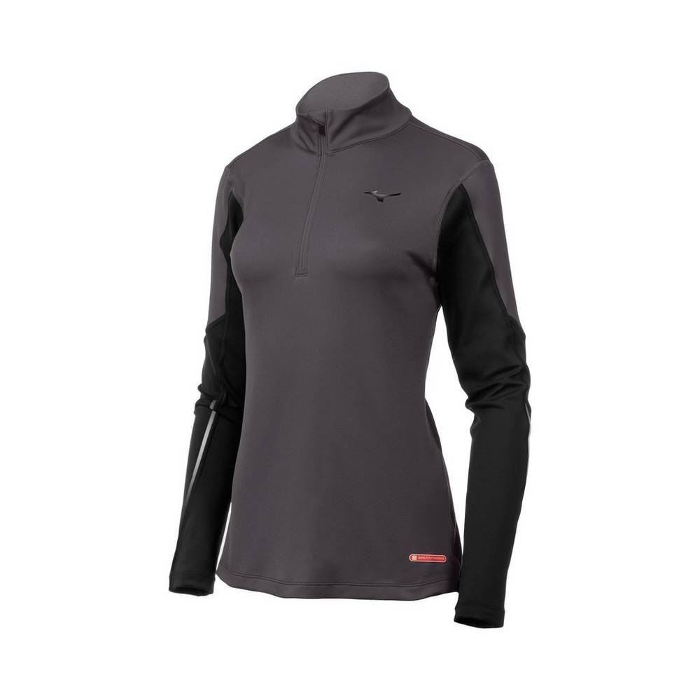 Damske Base Layer Mizuno Breath Thermo® Half Zip Siva/Čierne Vypredaj CGDW68540